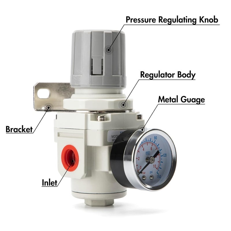 EBEIZZI 3/8" NPT Air Pressure Regulator | Air Regulator for Compressor|Air Compressor Regulator |Air Drying System |150 psi Steel-Protected Gauge - Image 3